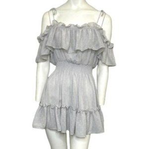 Kayla's Armoire Rompin' Around Boho Off the Shoulder Mini Dress Gray Size Large